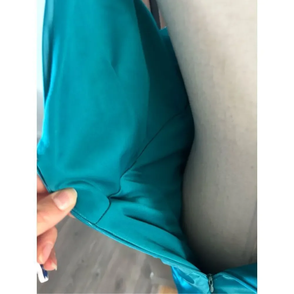 Suzi chin teal green mother of the bride wedding dress size 14 sleeveless scrunc